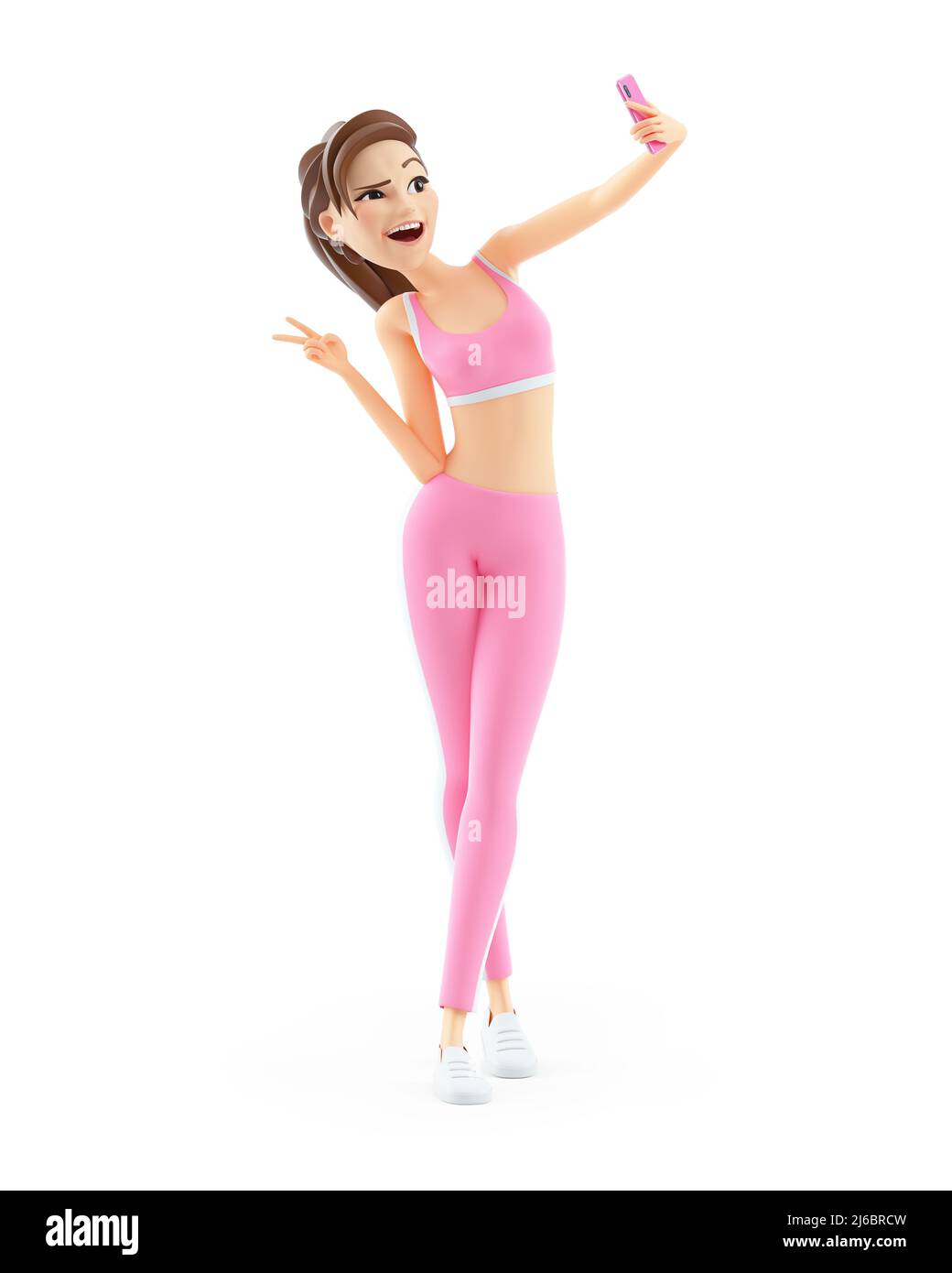 3d Sporty Woman Taking Selfie On Mobile Phone Illustration Isolated On 