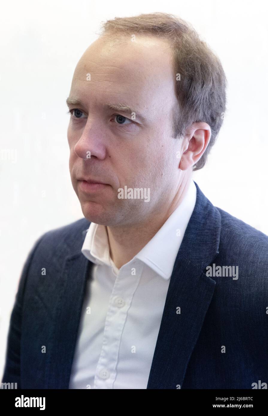 Matt Hancock MP; Member of Parliament for West Suffolk, and former Health Secretary, looking concerned, seen in 2022 Stock Photo