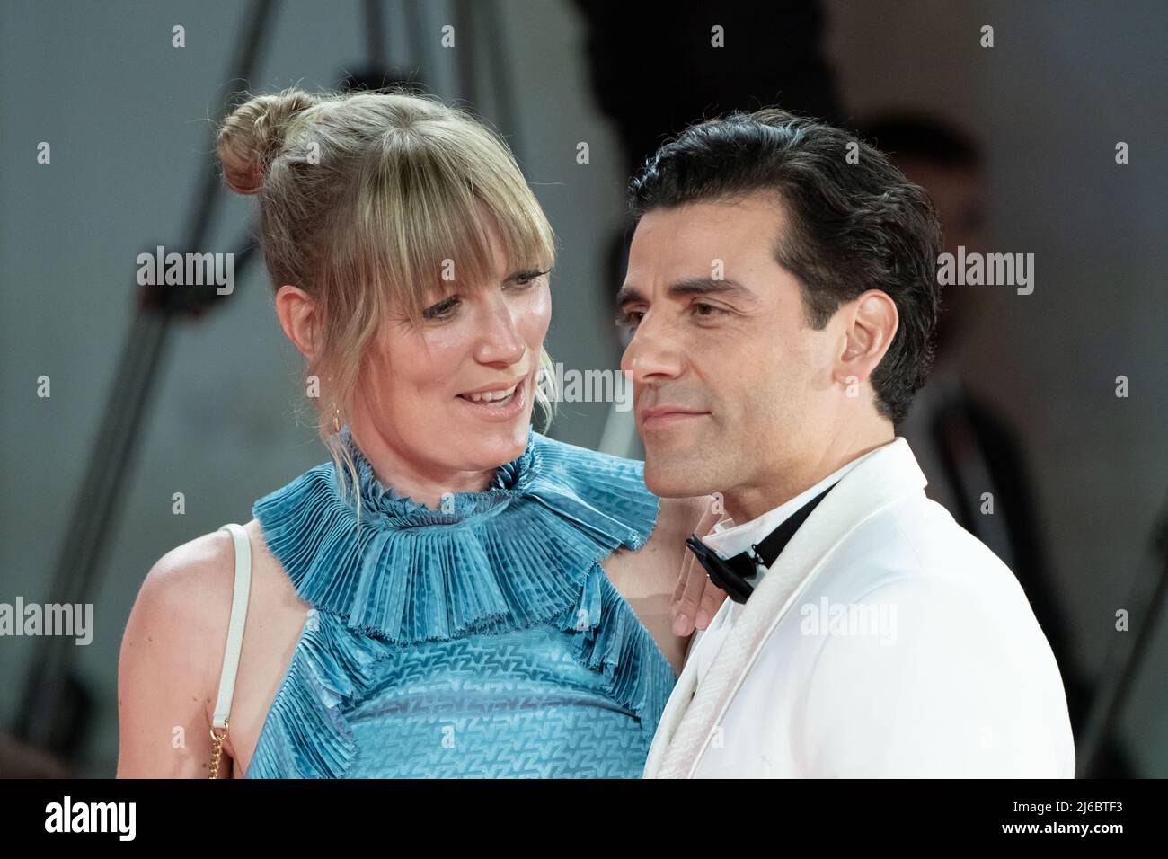 Lido di Venezia, Italy, September 2, 2021 - Oscar Isaac with his wife ...