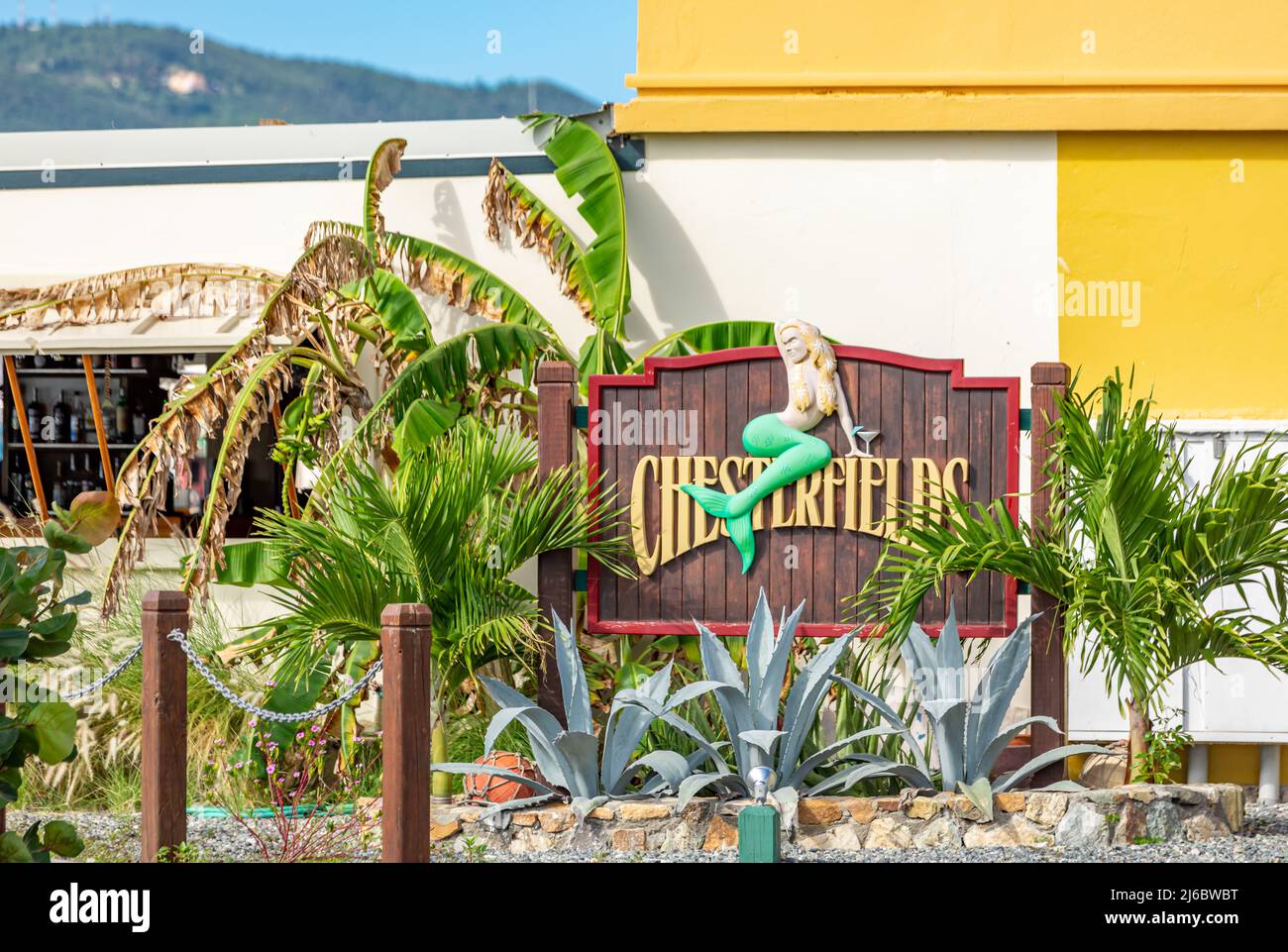 Sign for Chesterfields in St Maarten Stock Photo