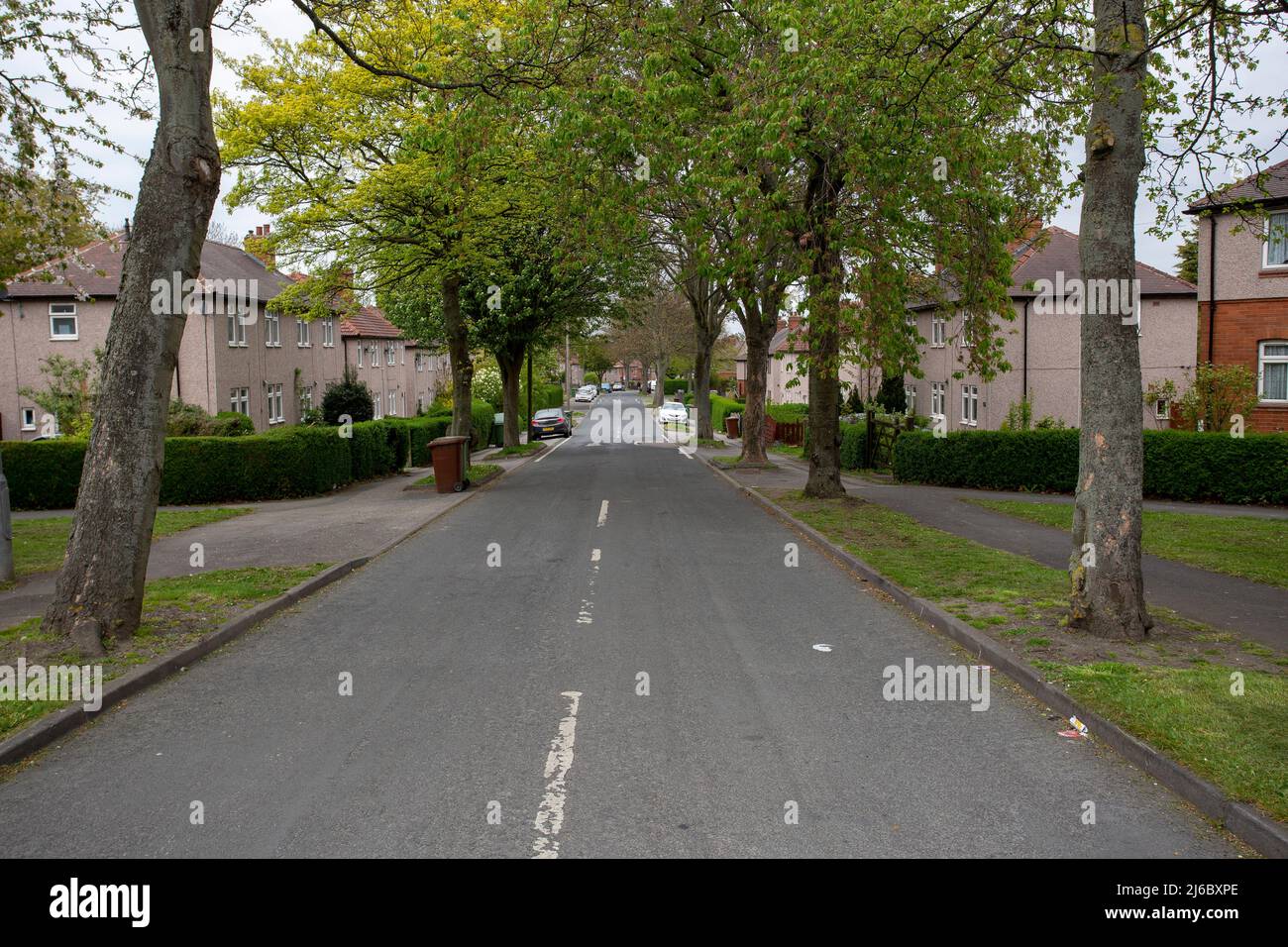 Street with Council houses,  in Lupset, Wakefield, West Yorkshire, England. Stock Photo