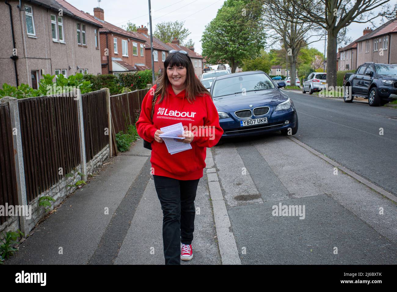 Labor party volunteer for West  Wakefield, on a campaign trail of canvassing in a  deprived  area in Wakefield , West Yorkshire, England. Stock Photo