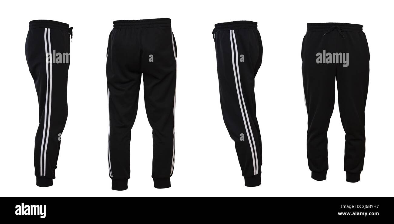 Black track pants with two white lines on the sides Stock Photo Alamy