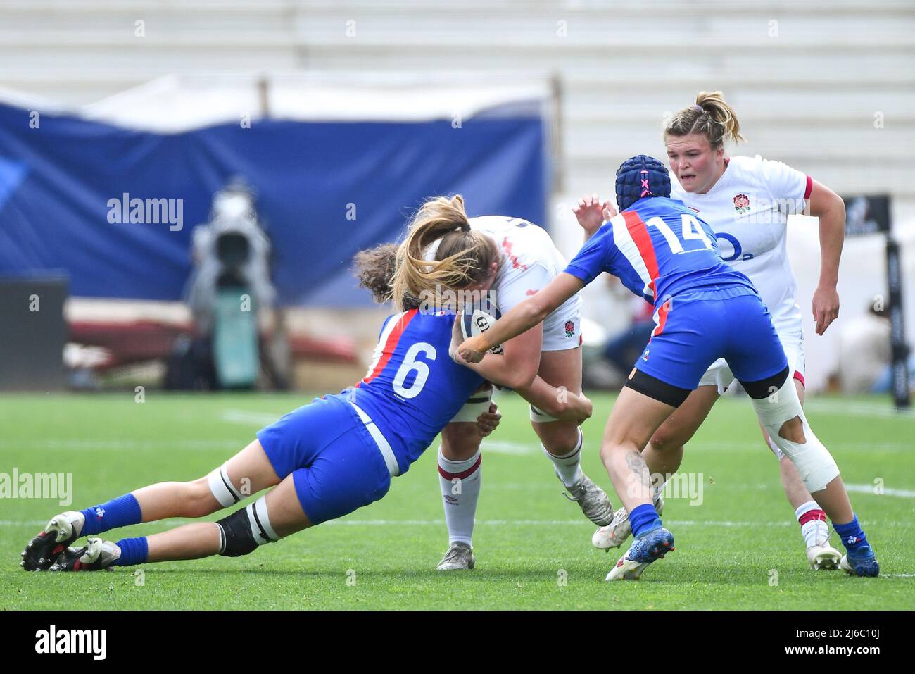 Celine FERER of France and Caroline BOUJARD of France during the TikTok Women's Six Nations match between France and England at Stade Jean Dauger on April 30, 2022 in Bayonne, France. (Photo by Franco Arland/Icon Sport) during the TikTok Women's Six Nations match at the Stade Jean Dauger in Beyonne, France. Picture date: Saturday April 30, 2022. Stock Photo