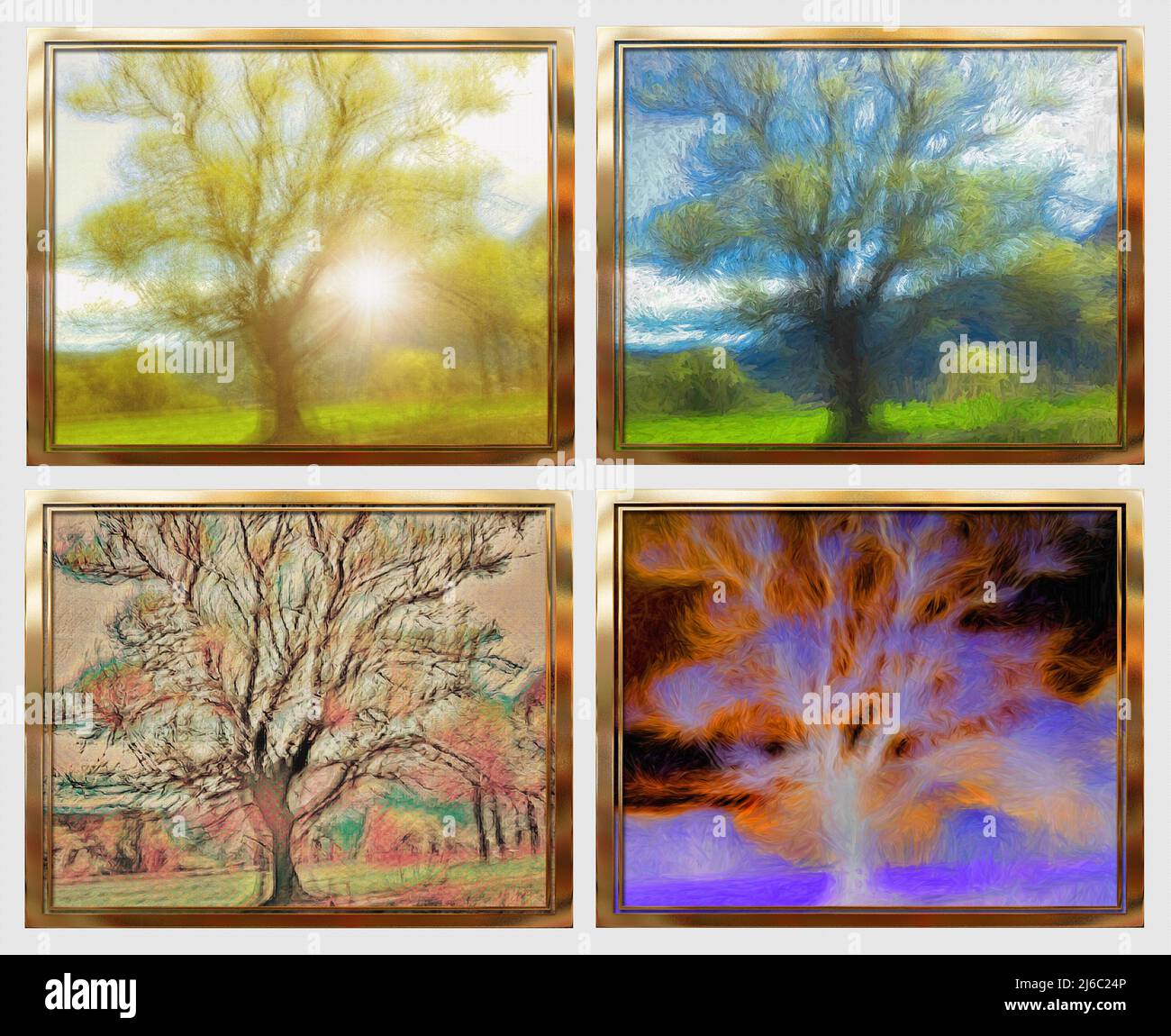 CONTEMPORARY ART: The Four Seasons in a single picture. High resolution allows images to be used separately for the price of one :-) Stock Photo