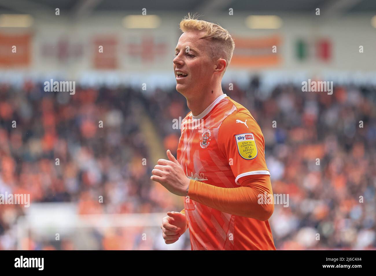 Charlie Kirk #27 of Blackpool during the game  in Blackpool, United Kingdom on 4/30/2022. (Photo by Mark Cosgrove/News Images/Sipa USA) Stock Photo