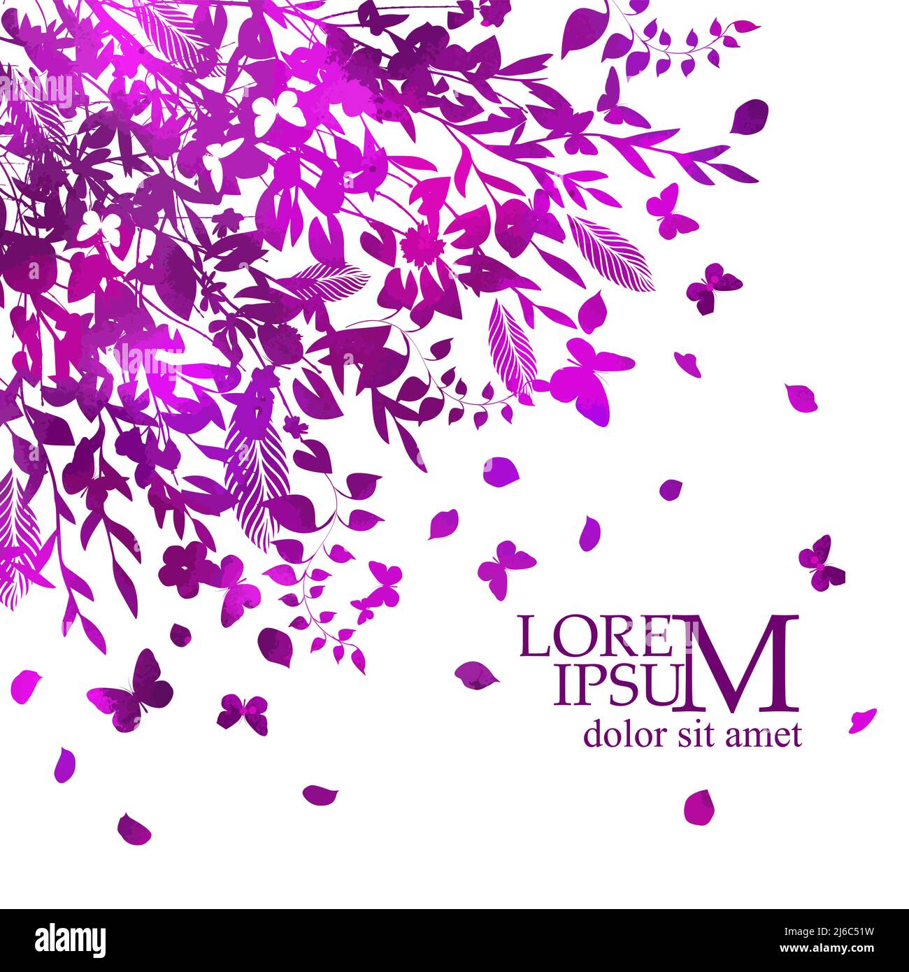 Background with spring flowers and butterflies. Purple abstract. Vector ...