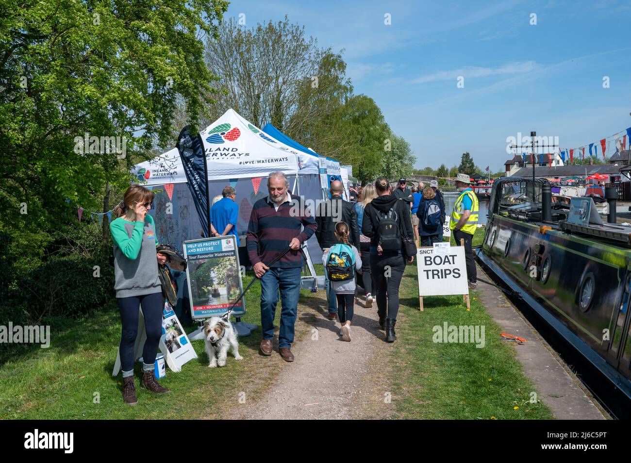 Crowds enjoyed warm sunny weather on the first day of the Norbury Canal Festival being held for the first time in two years due to the pandemic. Stock Photo