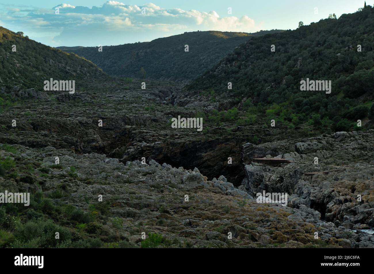 Pulo do Lobo Valley and Guadiana River, site of the famous waterfall in Alentejo, Portugal Stock Photo