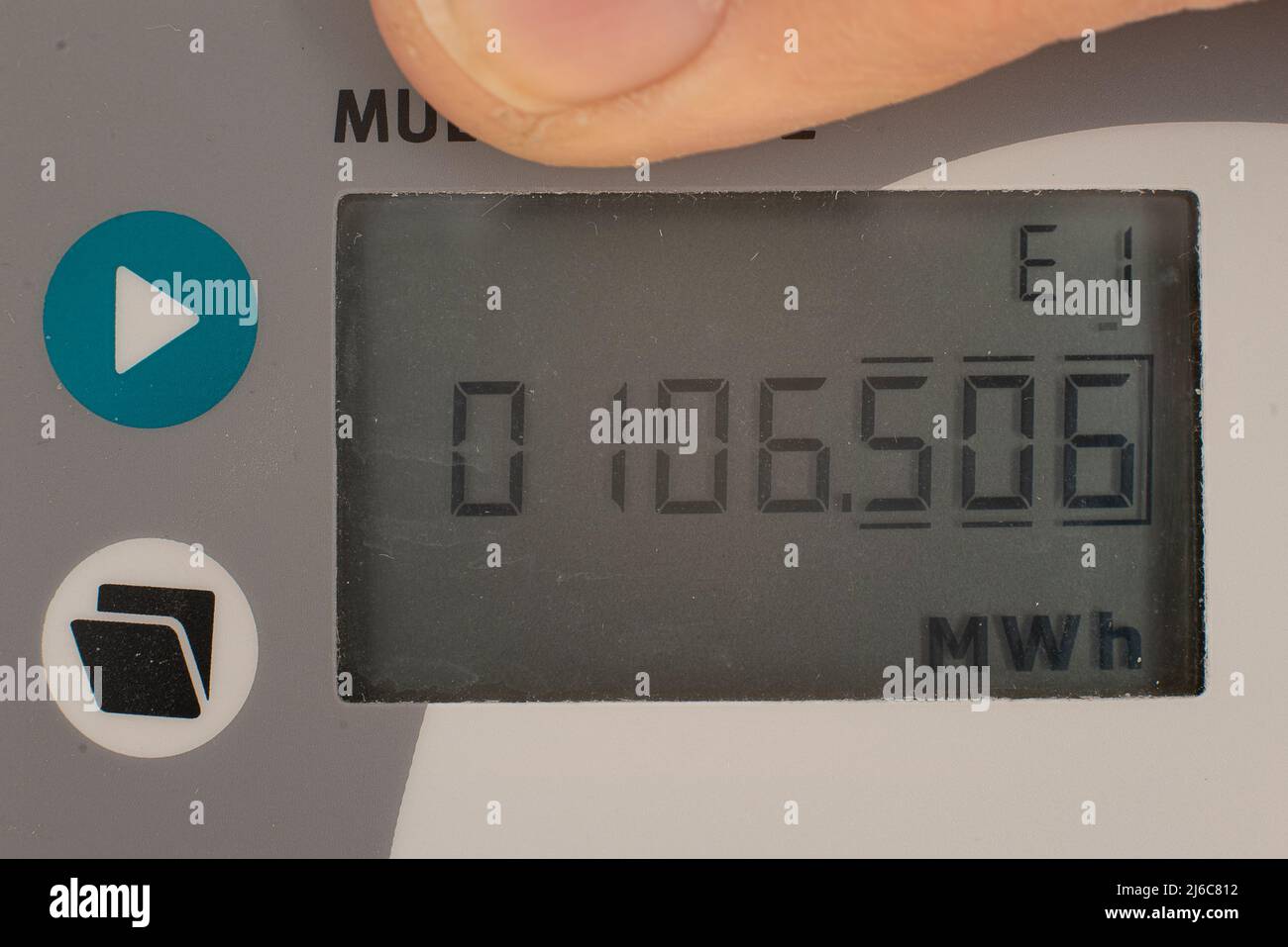 thr digital meter of the district heating system showing the cost of heating Stock Photo