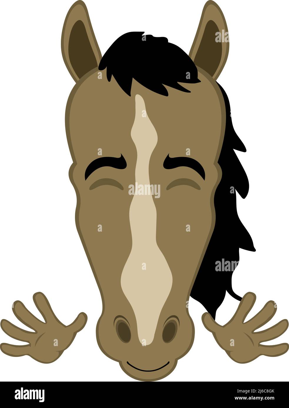 Vector illustration of the face of a cartoon horse with a happy