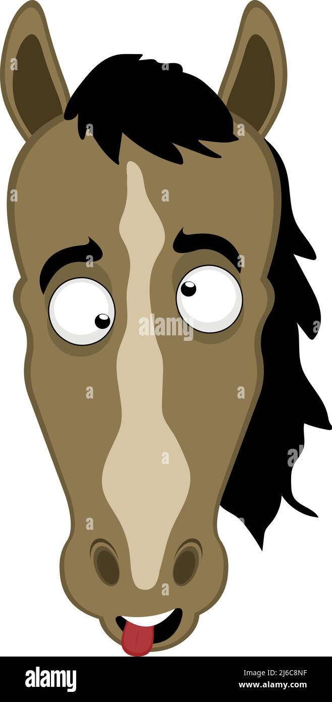 Vector illustration of a cartoon horse face with a crazy expression Stock Vector