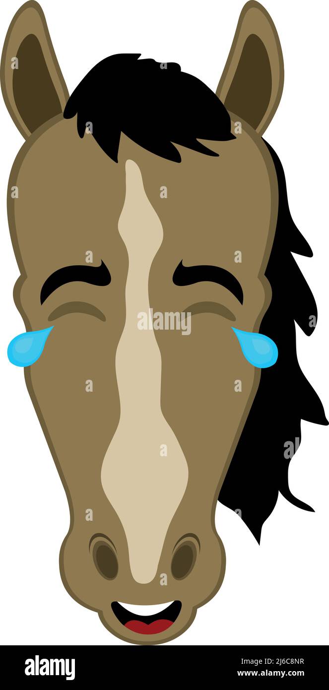 Vector illustration of a cartoon horse face with tears of joy Stock Vector