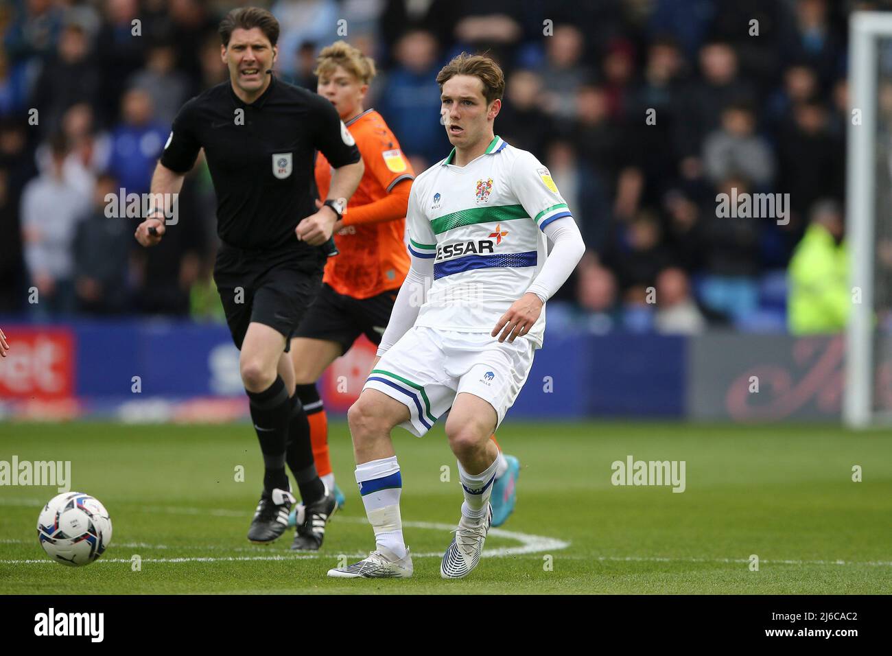 Birkenhead, Wirral, UK. 30th April, 2022. Lewis Warrington of Tranmere
