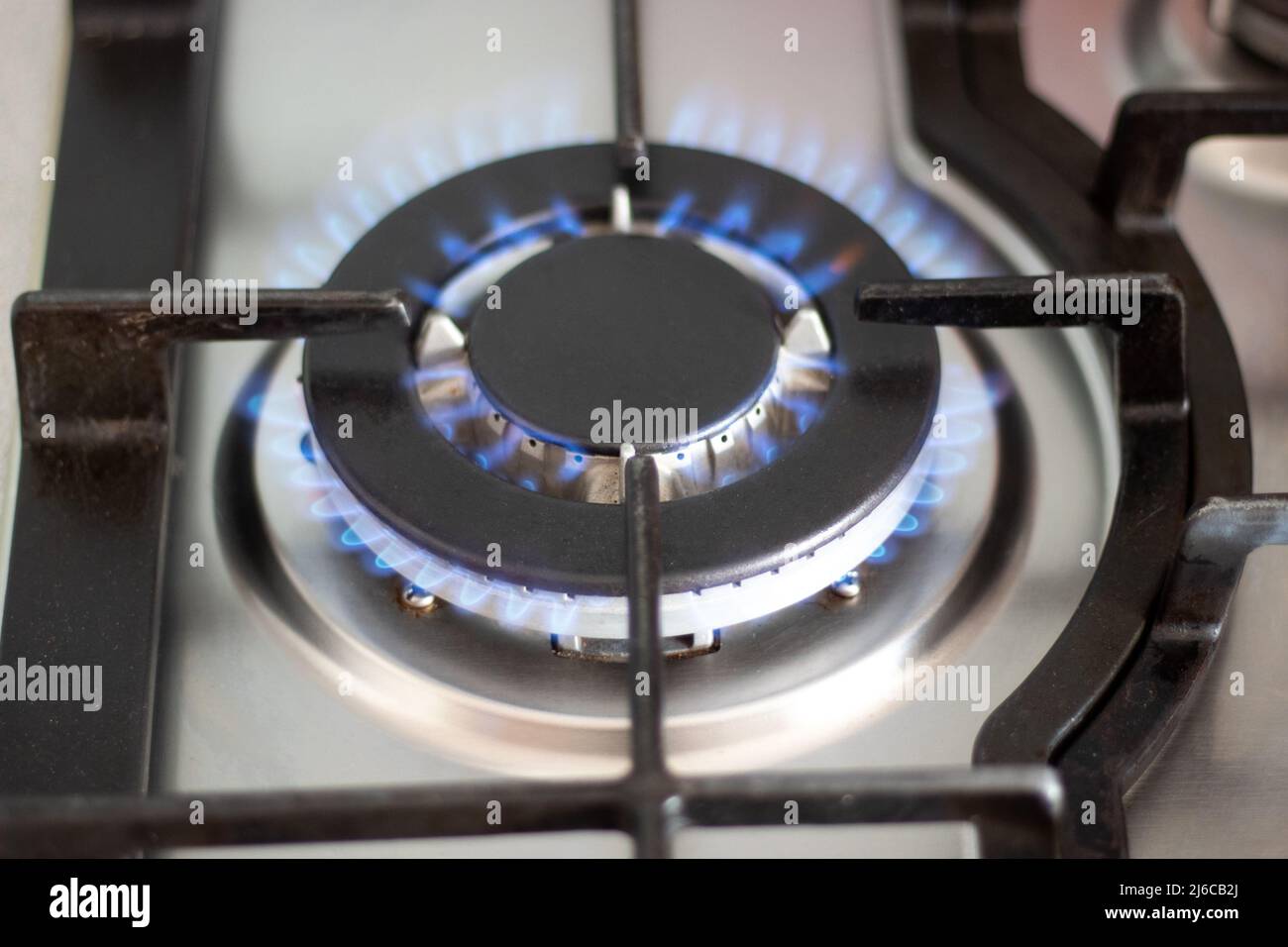 A close-up view of the kitchen gas stove Stock Photo