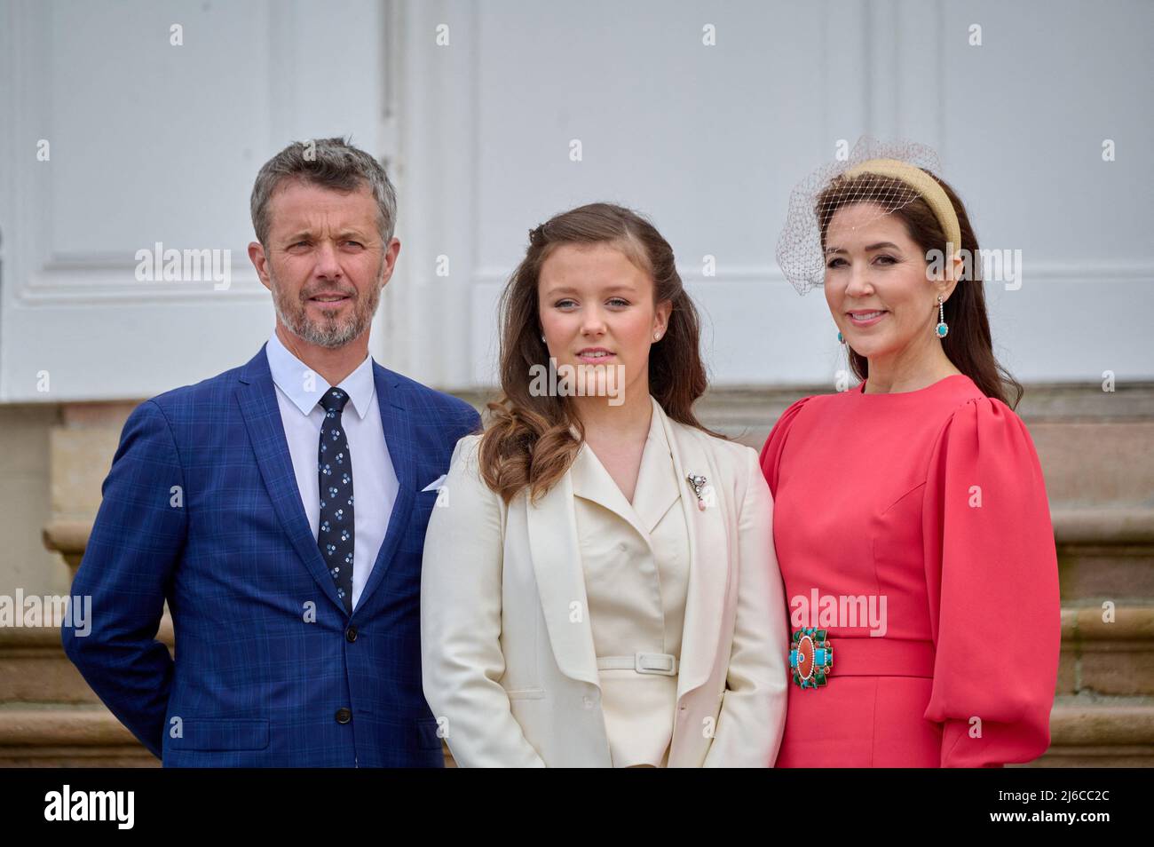 Princess Isabella of Denmark is confirmed . The confirmation will take place in Fredensborg Castle Church by the Royal Confessor, Bishop Henrik Wigh-Poulsen. PICTURE:Princess Isabella with mother and father,Crownprince Frederik and Crownprincess Mary of Denmark. Fredensborg, Denmark, on April 30, 2022. Photo by Stefan Lindblom/Stella Pictures/ABACAPRESS.COM Stock Photo