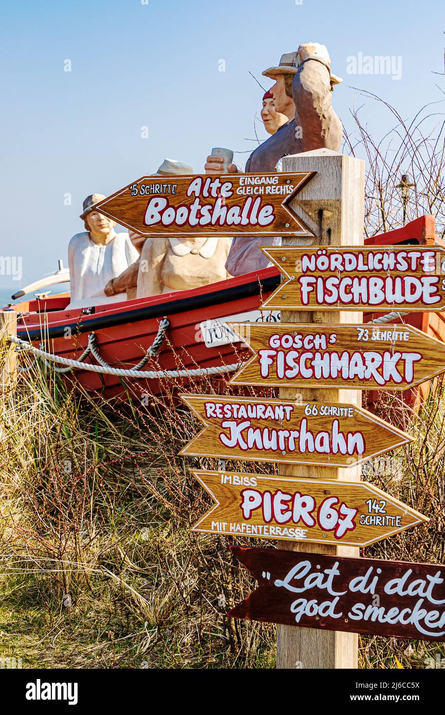 SYLT, GERMANY-MARCH 25, 2022: Signpost at the beach on the island of Sylt, North Frisian Islands, Germany Stock Photo