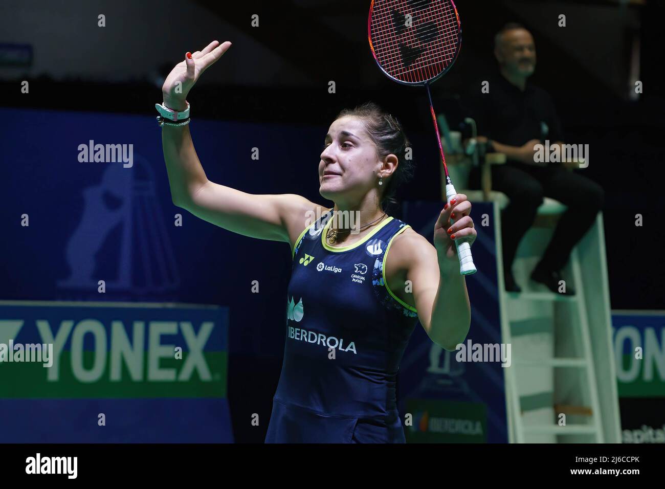 Carolina Marín of Spain celebrates victory during the European Badminton  Championships finals in Madrid. Carolina Marin defeats Kirsty Gilmour with  the results (21-10 and 21-12 Stock Photo - Alamy