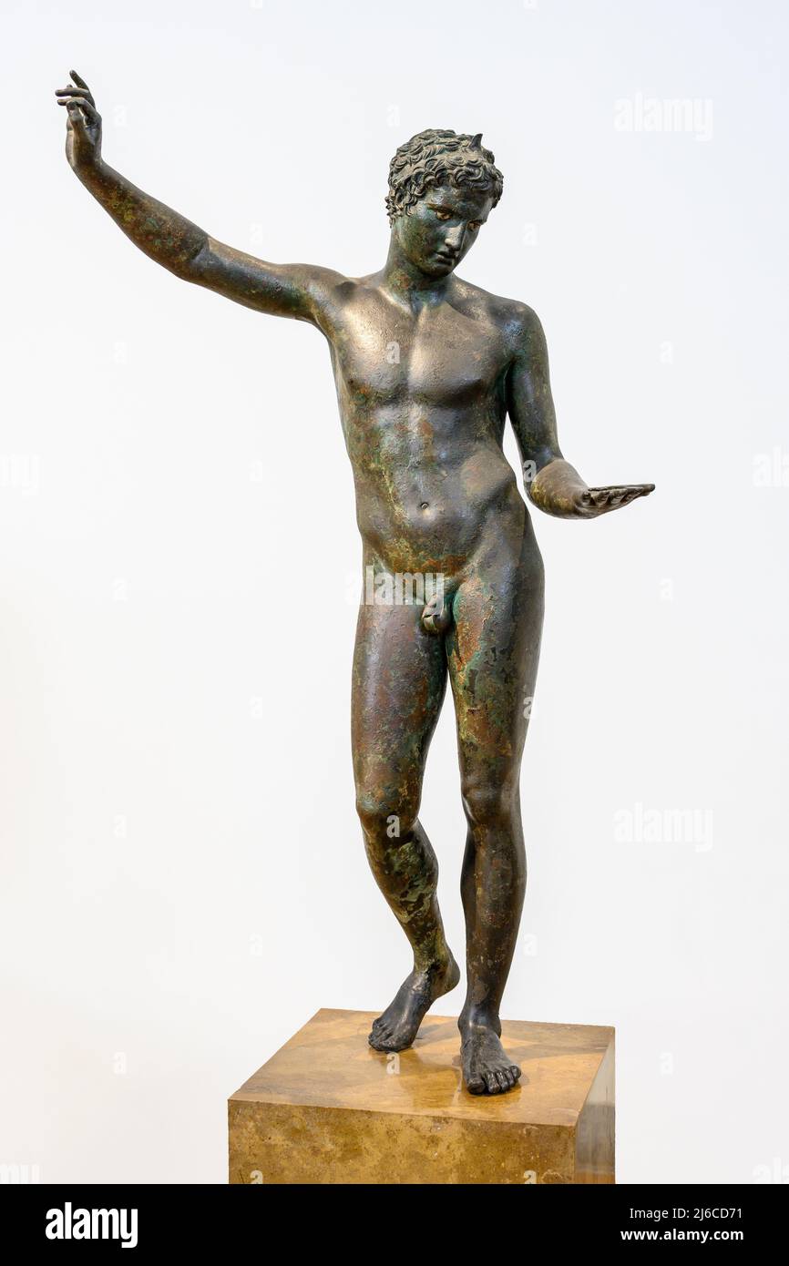 The Marathon boy or Ephebe of Marathon,  a bronze statue of a young athlete found in the sea off Marathon, Attica. Associated with the school of Praxi Stock Photo