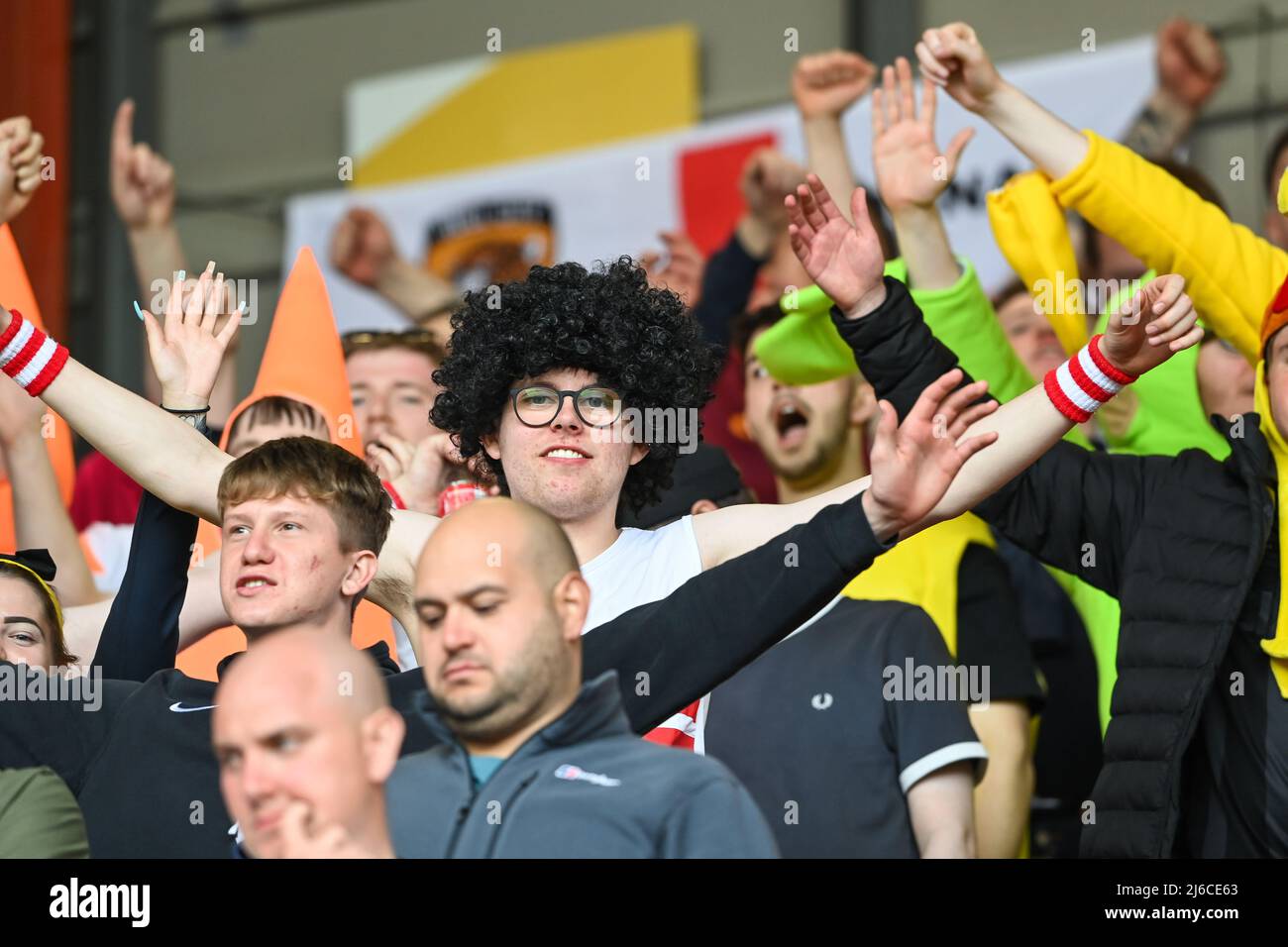 Hull City fans in fancy dress at Ashton Gate Stadium in , on 4/30/2022 ...