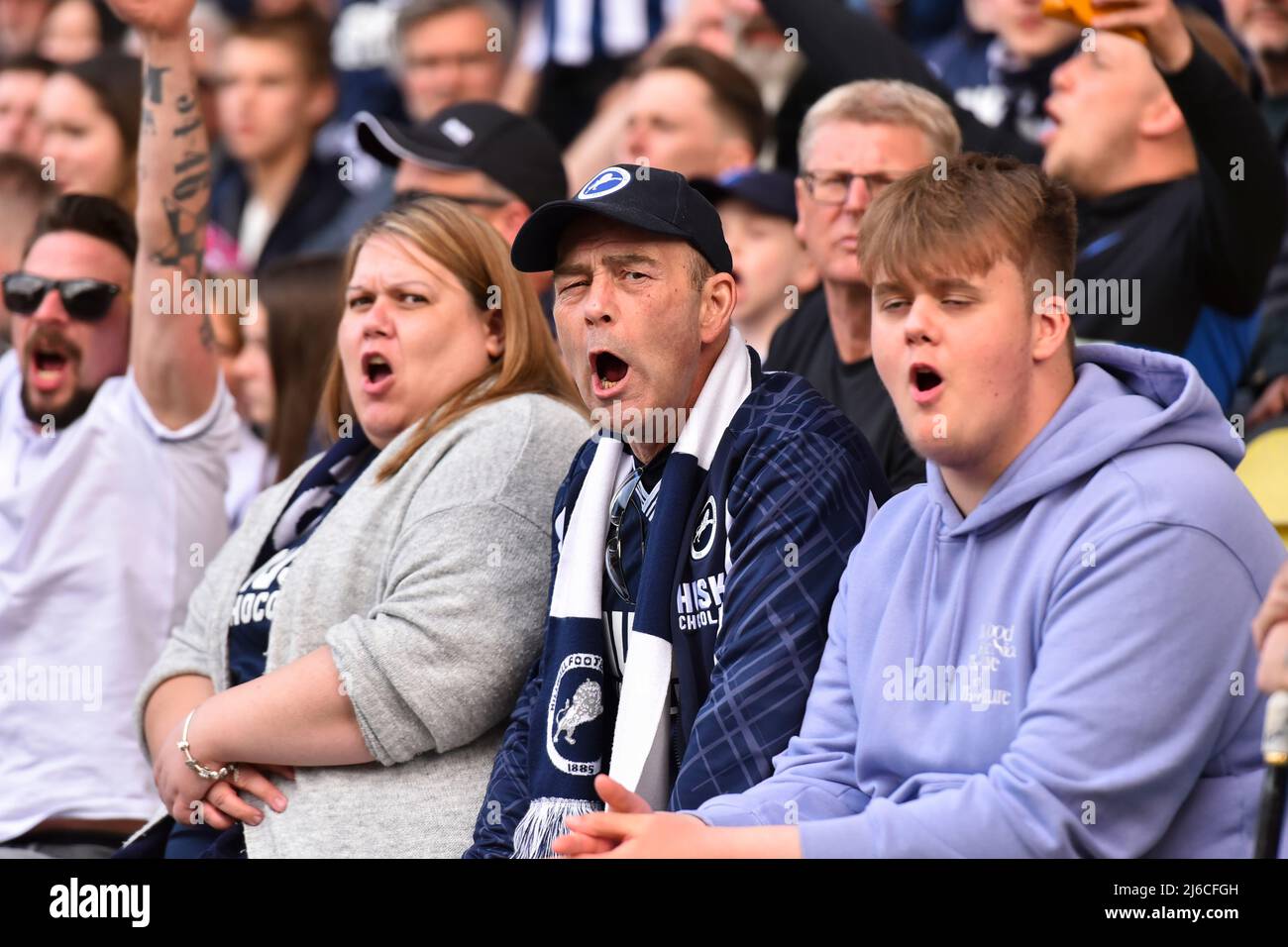 LONDON, UK. APR 30TH Millwall fans looks on during the Sky Bet Championship  match between Millwall and Peterborough at The Den, London on Saturday 30th  April 2022. (Credit: Ivan Yordanov | MI