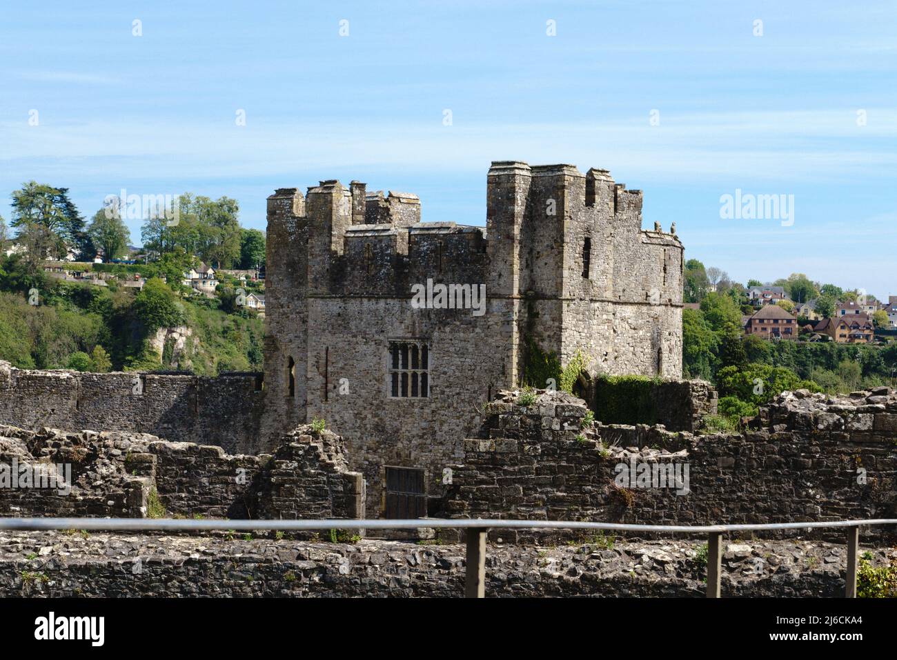 View of Marshall's Tower from the Upper bailey Wall, Chepstow Castle, Monmouthshire, South Wales. Stock Photo