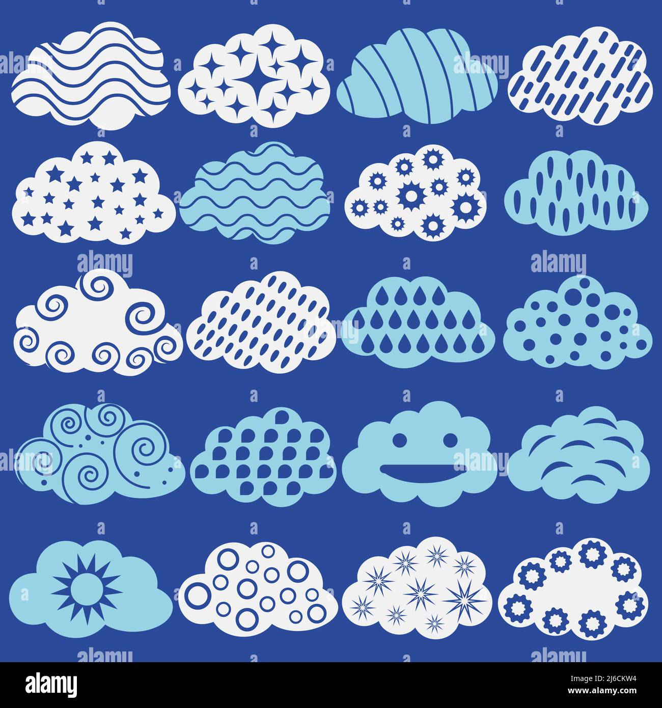 Simple blue and white abstract vector cloud collection. Cute cloud bundle. Stock Vector