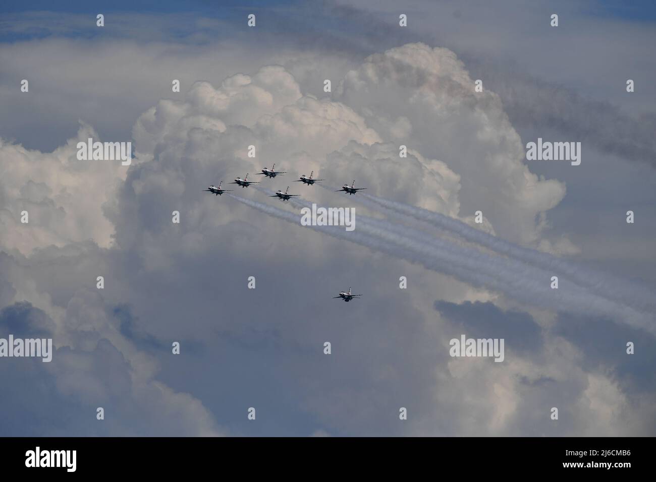 FORT LAUDERDALE FL - APRIL 29: United States Air Force Thunderbirds General Dynamics F-16 Fighting Falcon are seen in flight during practice for the Fort Lauderdale Air Show at Fort Lauderdale Beach on April 29, 2022 in Fort Lauderdale, Florida. Credit: mpi04/MediaPunch Stock Photo