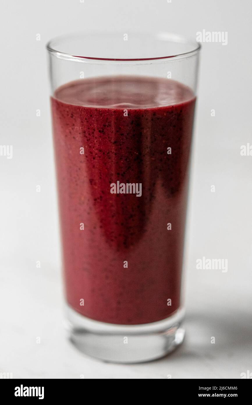 Healthy Detox Blueberries and Blackberries Smoothie Glass Stock Photo