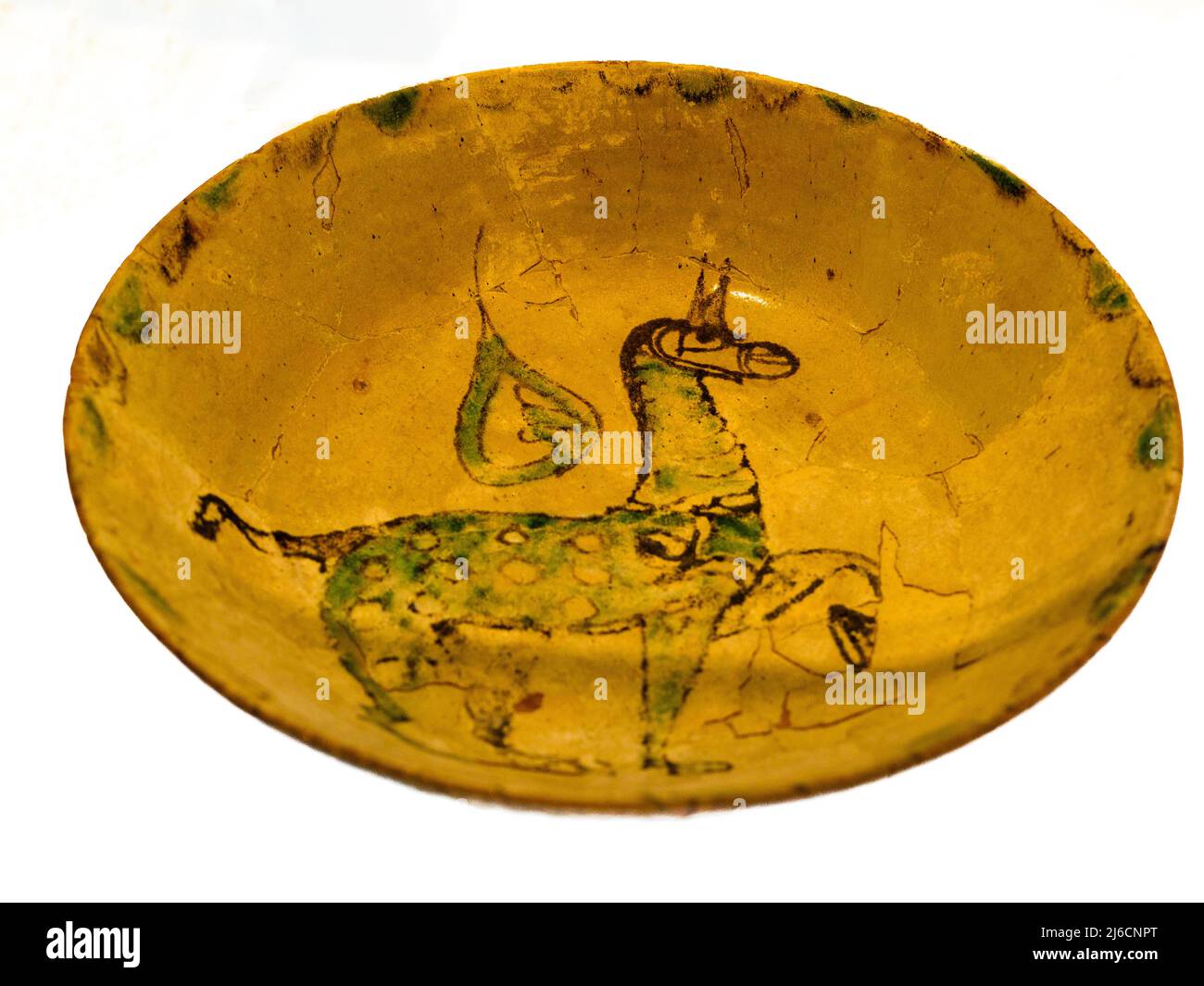 Deep dish Glazed ceramic with green and manganese decoration Second half of the 10th century Museum of Madinat al-Zahra (the shining city) - Cordoba, Spain Stock Photo