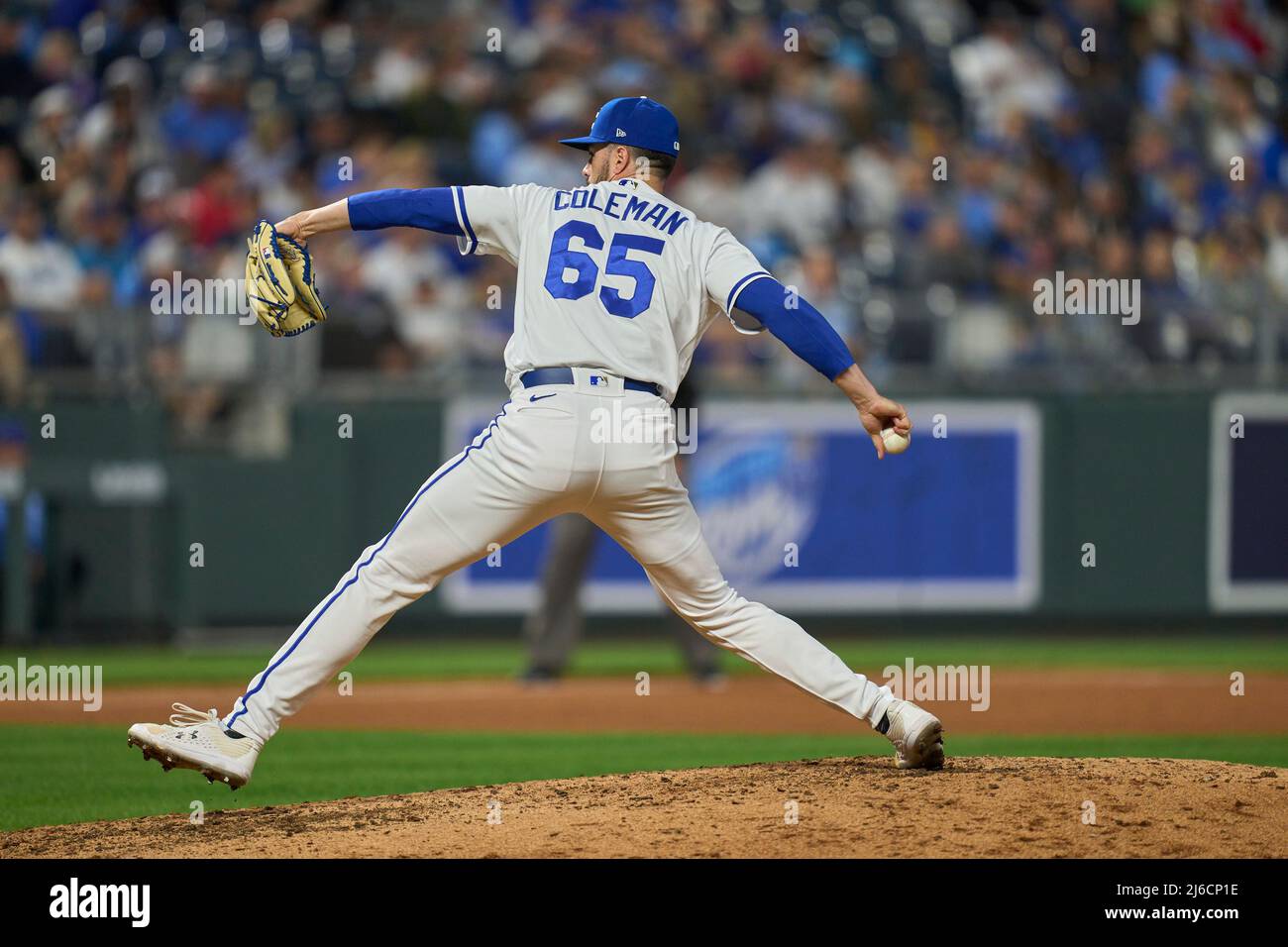 April 29 20261: Kansas City pitcher Dylan Coleman (65) throws a pitch ...