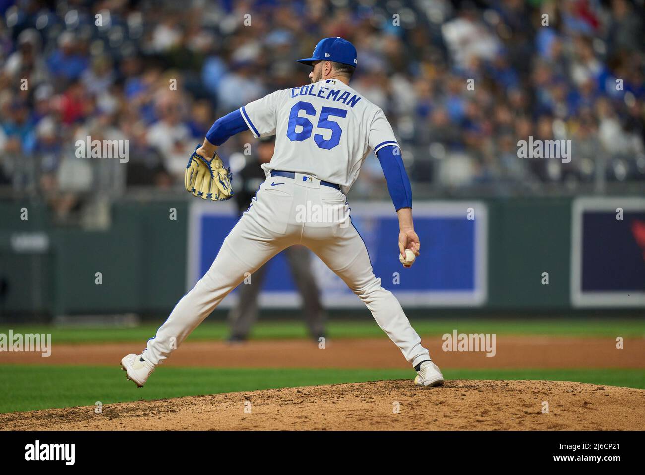 April 29 20261: Kansas City pitcher Dylan Coleman (65) throws a pitch ...