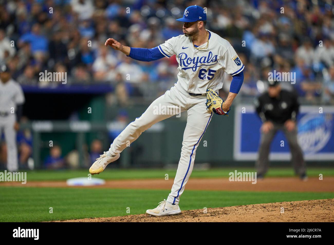 April 29 20261: Kansas City pitcher Dylan Coleman (65) throws a pitch ...
