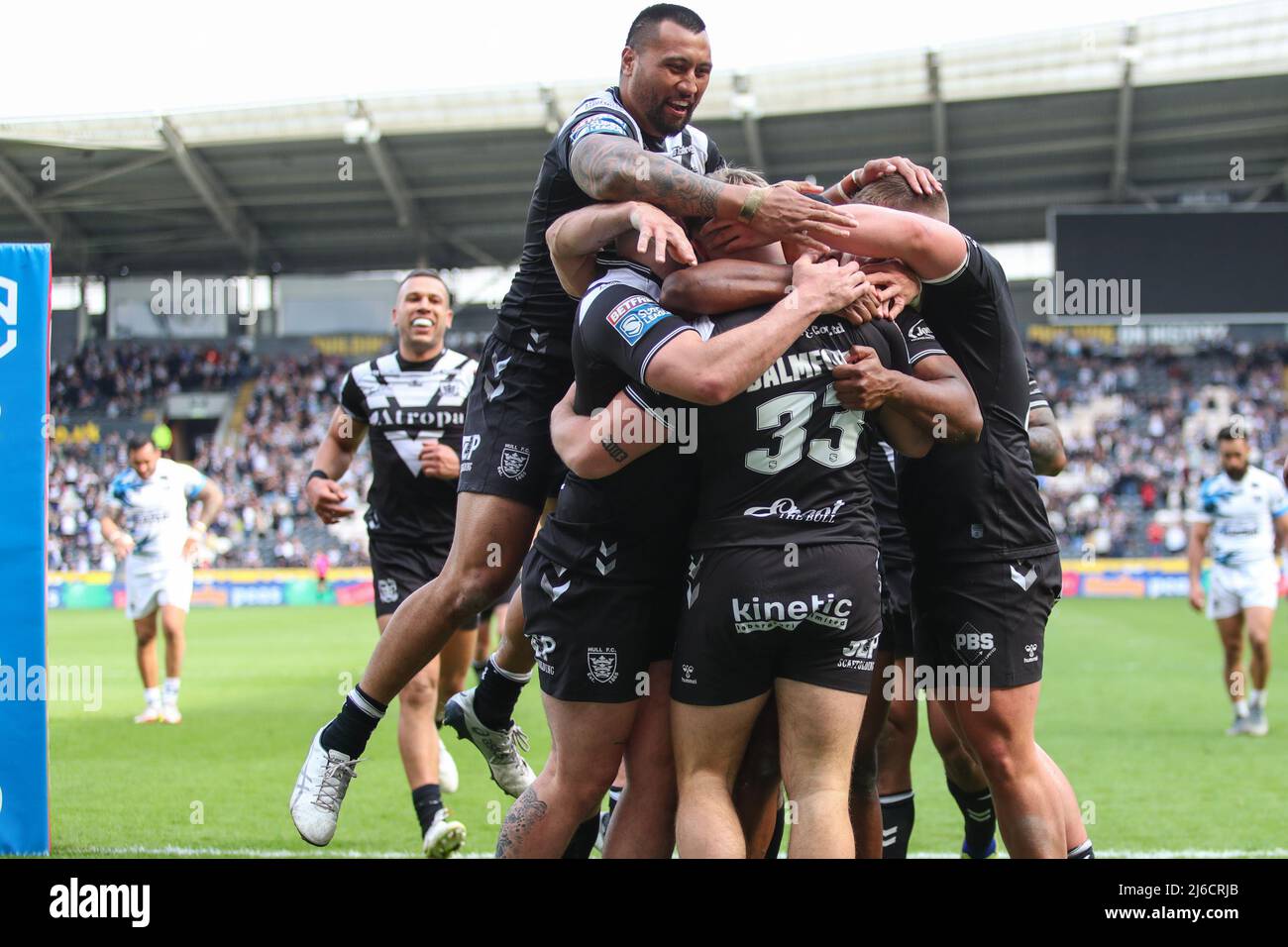 Denive Balmforth 33 of Hull FC celebrates his debut try Stock Photo