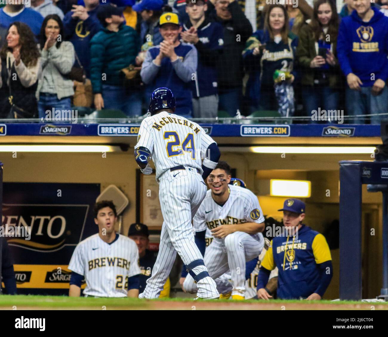 Milwaukee Brewers' Andrew McCutchen in action during a baseball