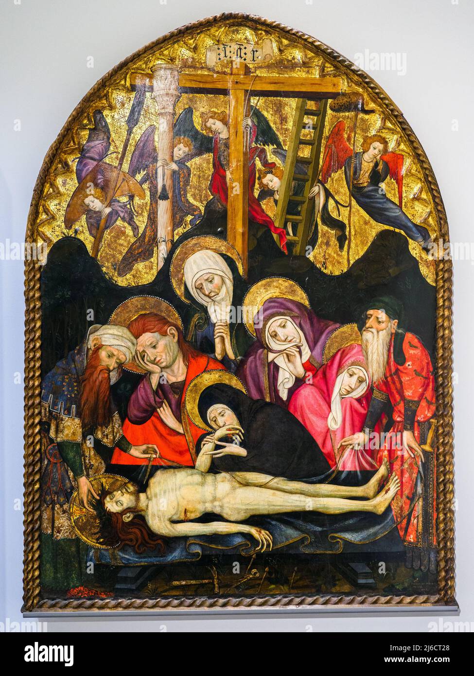 Lamentation over the Dead Christ by Joan Mates Tremp painting on frusta  - Cathedral of Saint Mary of Girona - Spain Stock Photo
