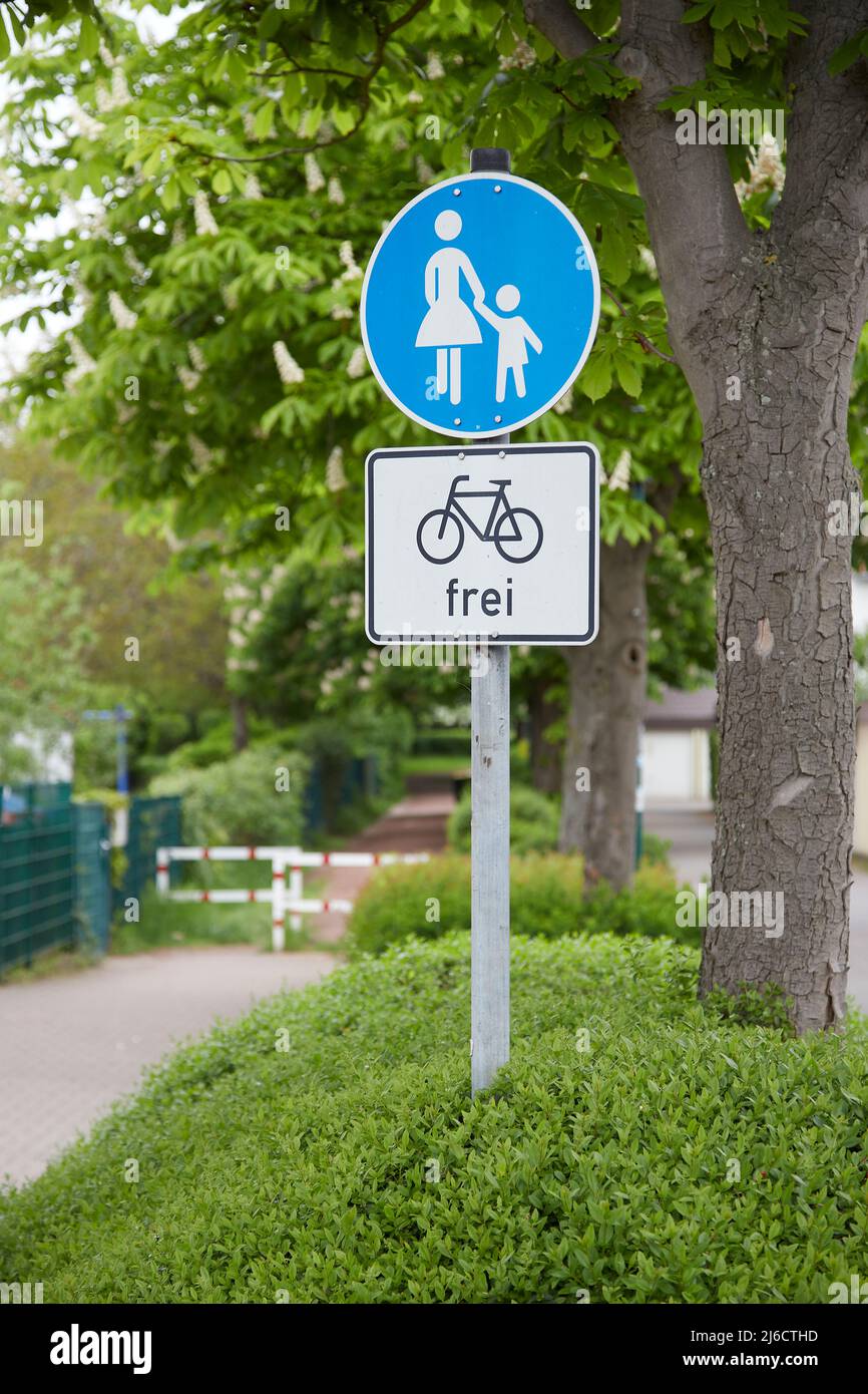 Huerth, NRW, Germany, 04 30 2022, german traffic sign for footpath and