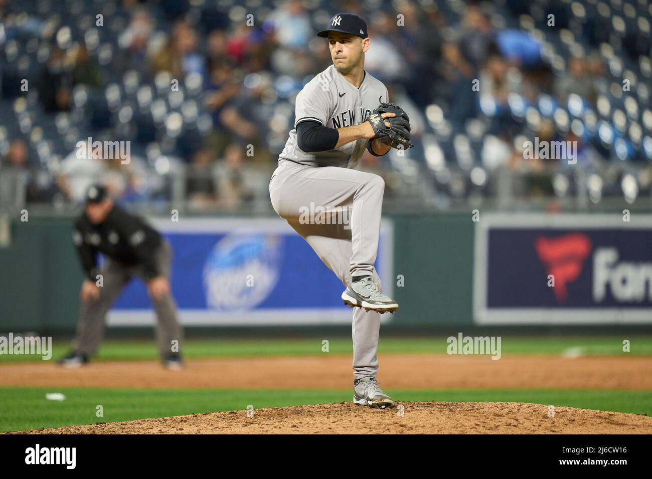 April 29 20261: New York first baseman Nestor Cortes (65) throws a pitch  during the game with New York Yankees and Kansas City Royals held at  Kauffman Stadium in Kansas City Mo.