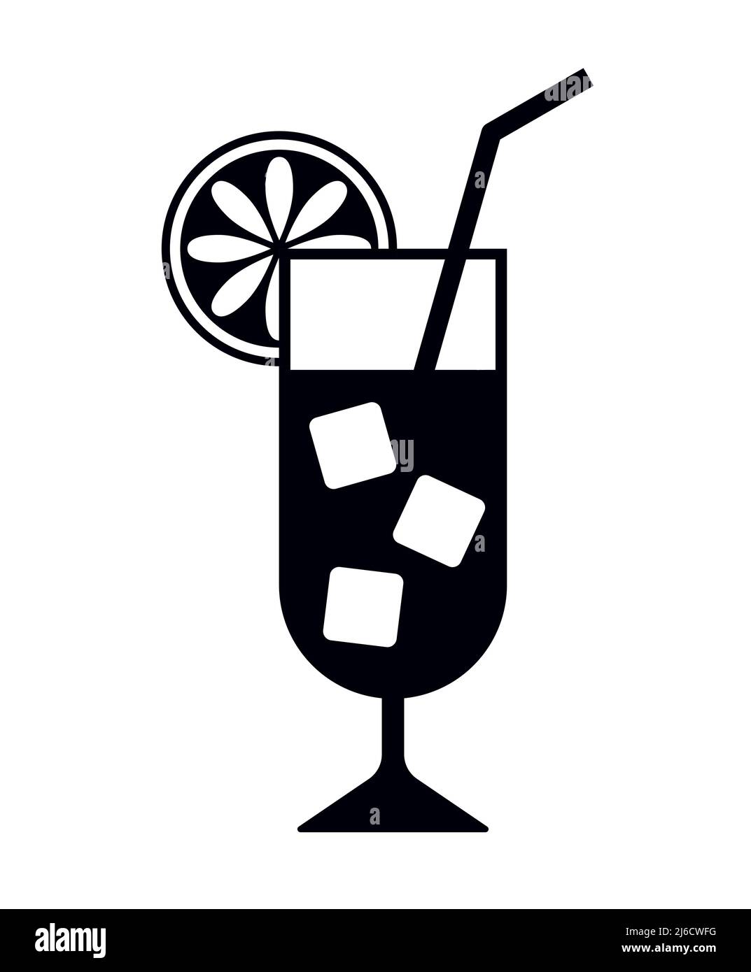 Cocktail drink or bar beverage glass with slice of lemon vector