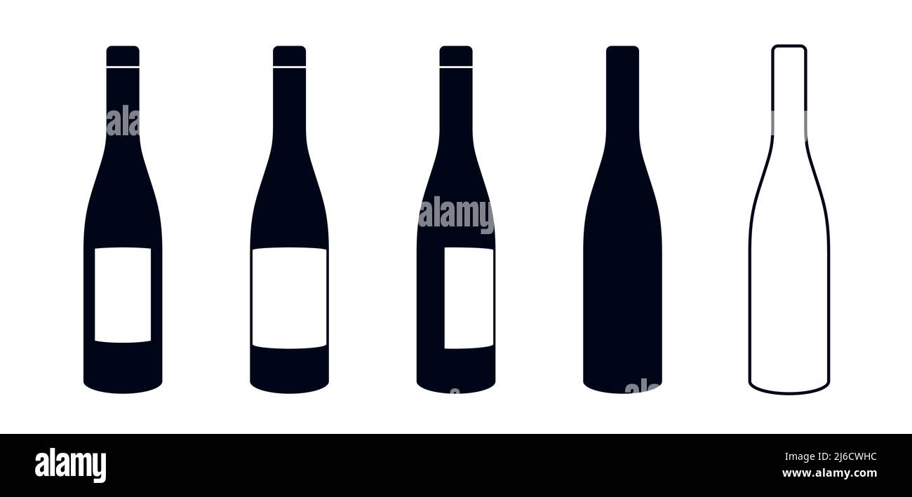 Different wine or beverage bottles vector illustration icon set Stock Vector