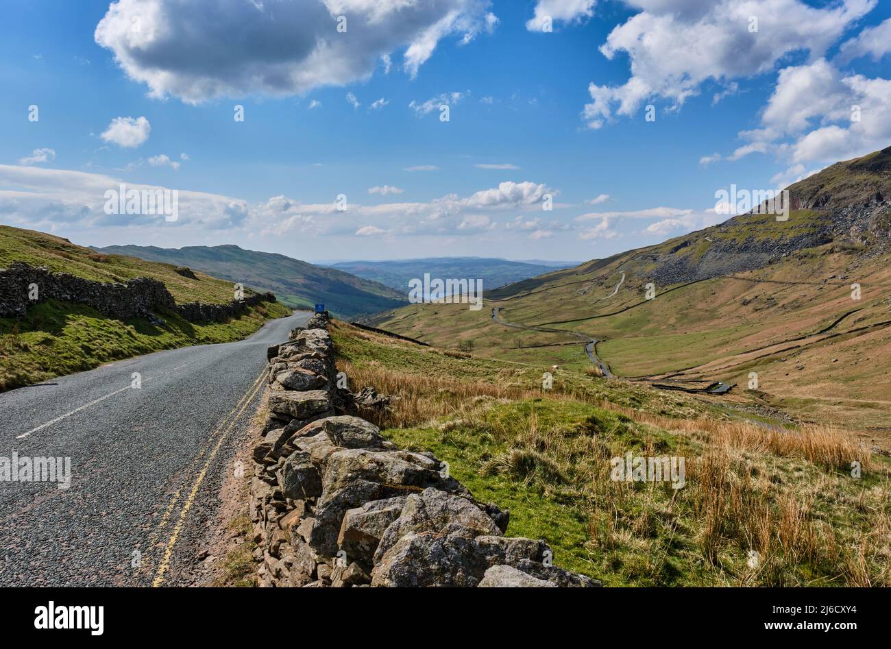 The A592 Kirkstone Pass near Kirkstone Inn looking towards Windermere ...