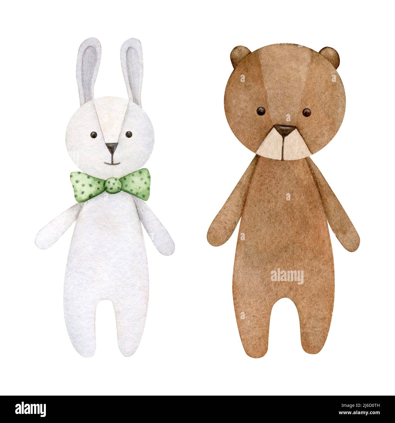 Watercolor illustration eco baby toys. Nursery decor, bunny and bear ...