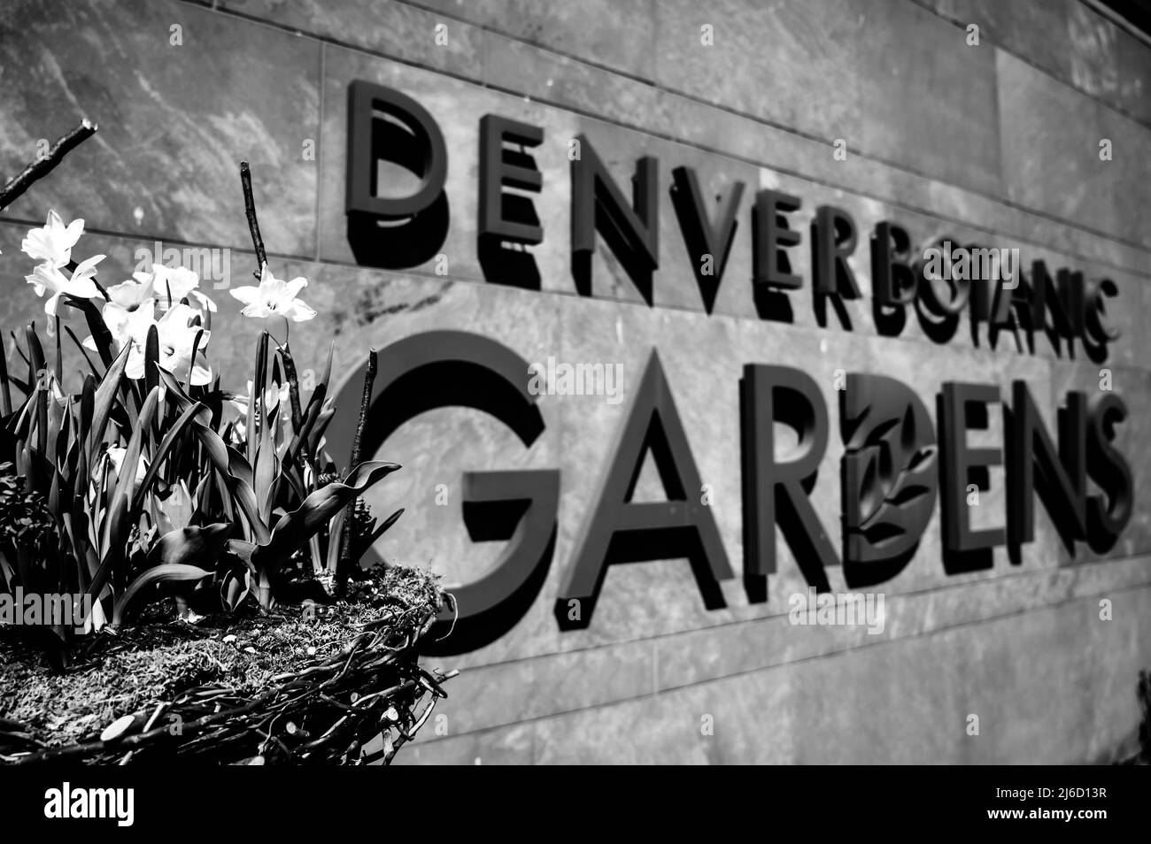 Denver, Colorado - 4.2022 - Entrance sign to the Botanical Garden. Stock Photo