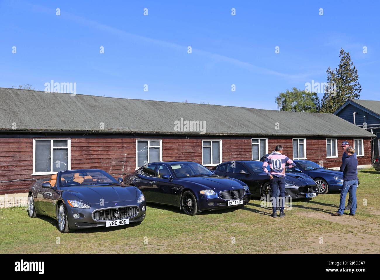 Maseratis - GranCabrio, Quattroporte V, GranTurismo MC Stradale and 3200 GT, Italian Car Day, 30 April 2022, Brooklands Museum, Weybridge, Surrey, UK Stock Photo