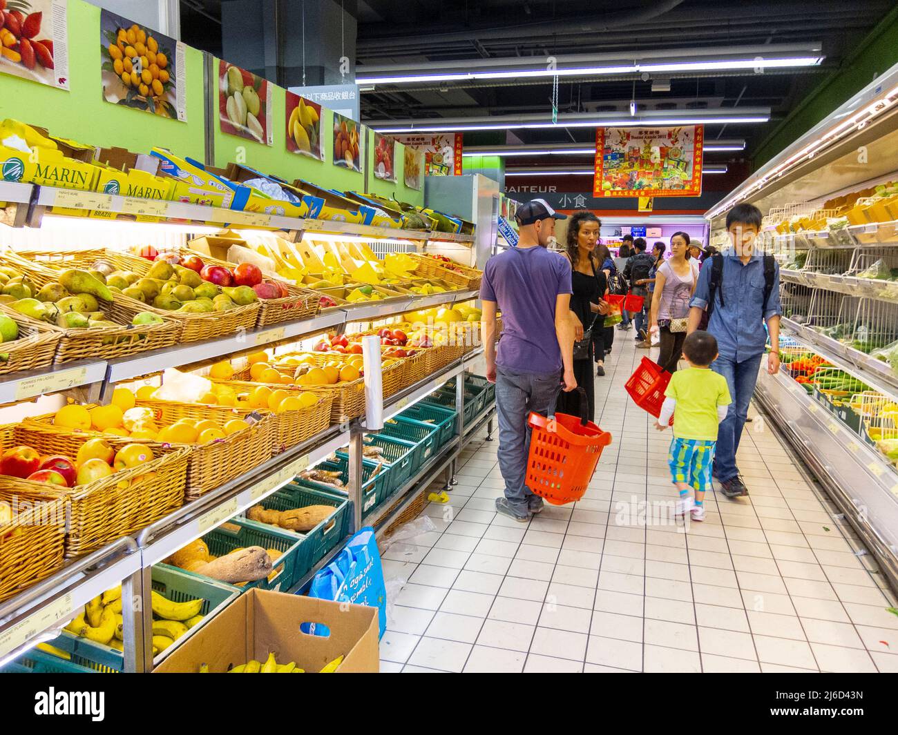 Paris, France, Crowd People Shopping in Chinese Food Supermarket Stock