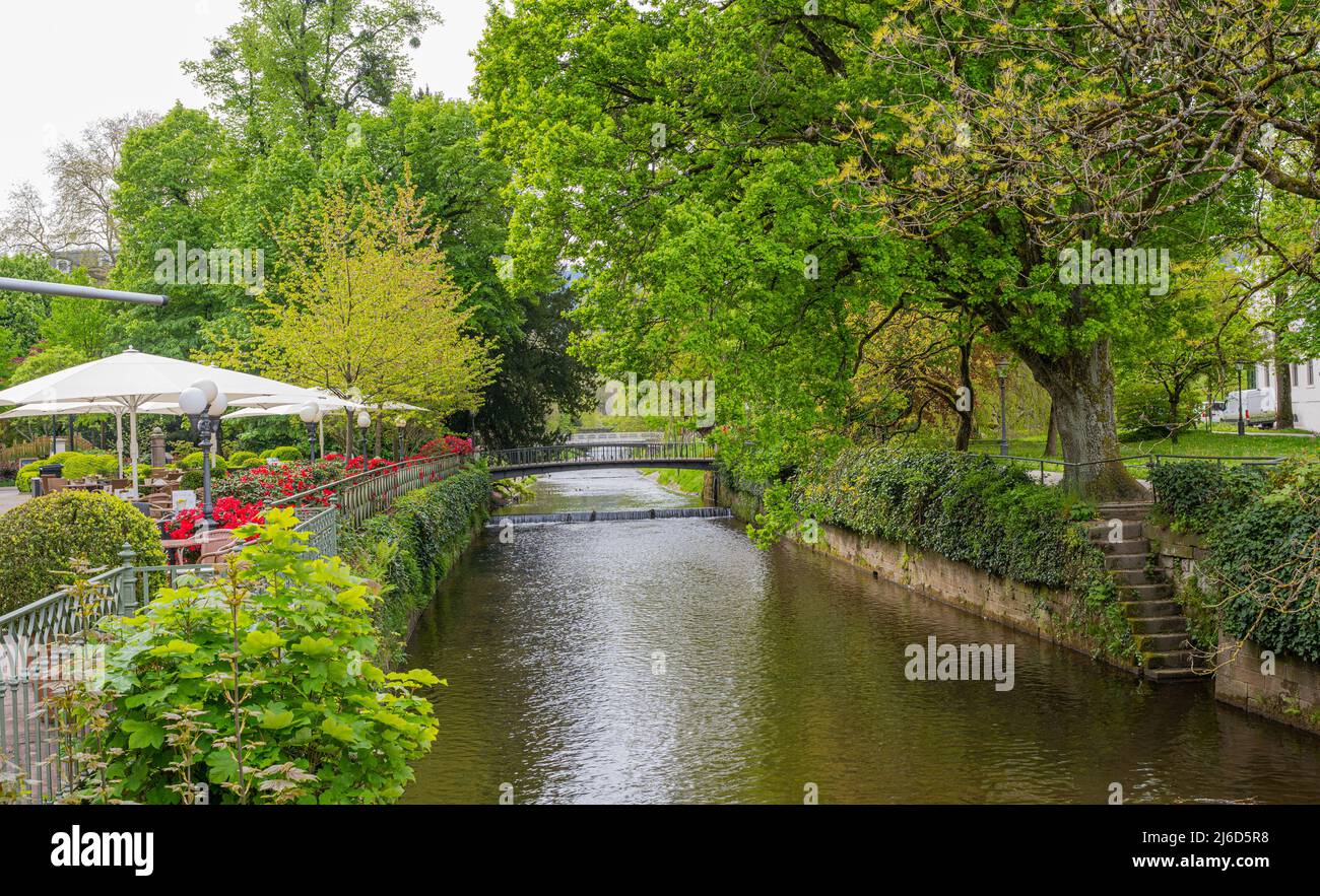 The river Oos in the spa gardens of Baden Baden. Baden Wuerttemberg, Germany, Europe Stock Photo