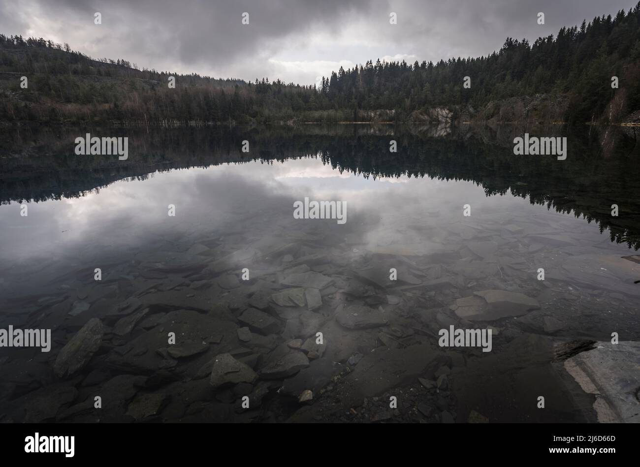 lake in a former slate mining site Stock Photo