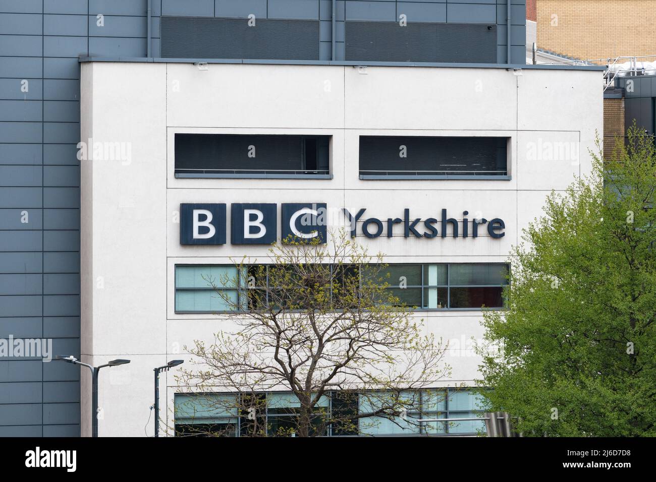 BBC Yorkshire sign logo and building, Leeds, West Yorkshire, England, UK Stock Photo