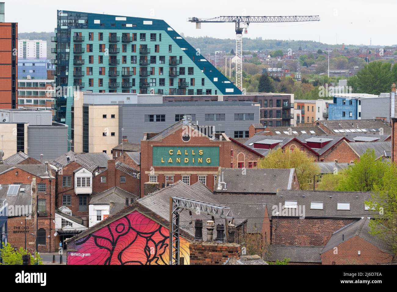 Calls Landing, 1 Brewery Wharf and Leeds rooftops - Leeds, West Yorkshire, England UK Stock Photo