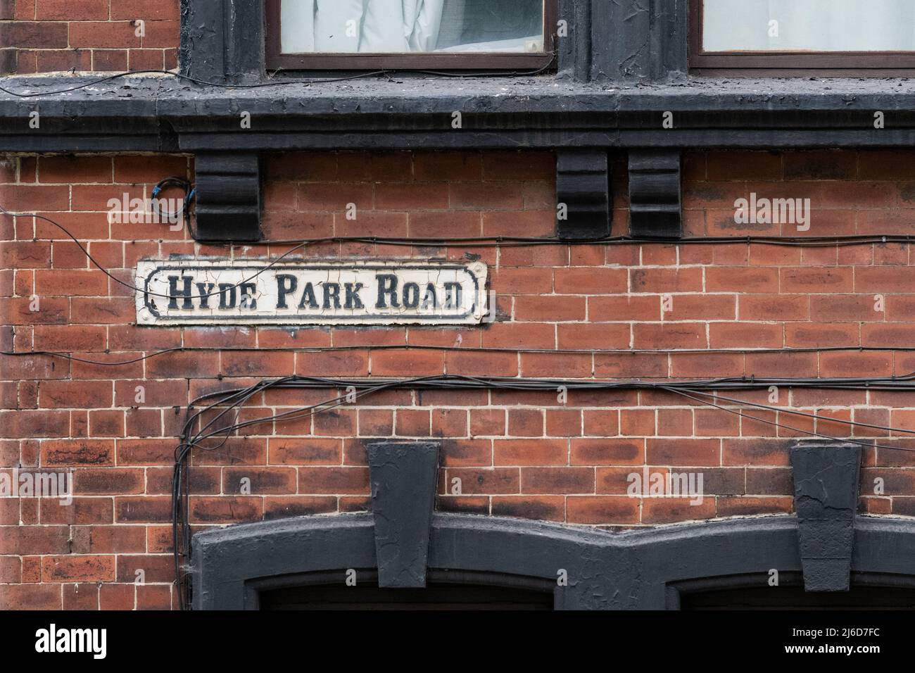 Hyde Park Road sign, Hyde Park, Leeds, West Yorkshire, England, UK Stock Photo